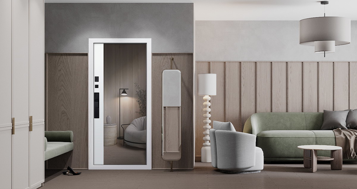 Входная дверь Стальная дверь Сапсан с зеркалом (биометрический замок Smart lock Y23)