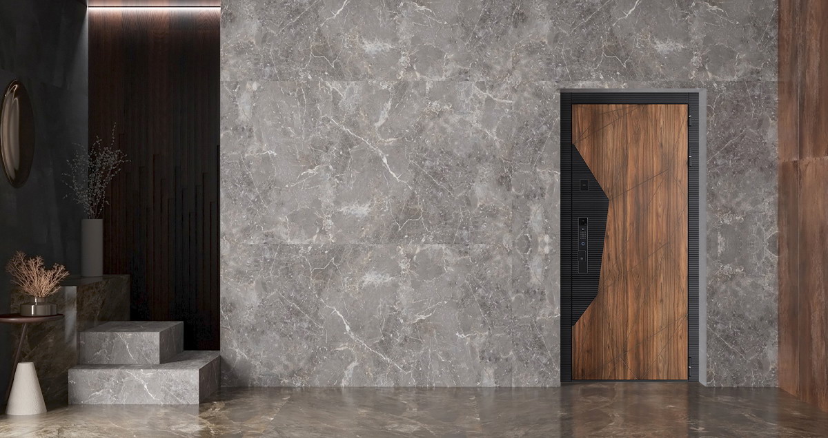 Входная дверь Стальная дверь Сапсан с зеркалом (биометрический замок Smart lock К06)