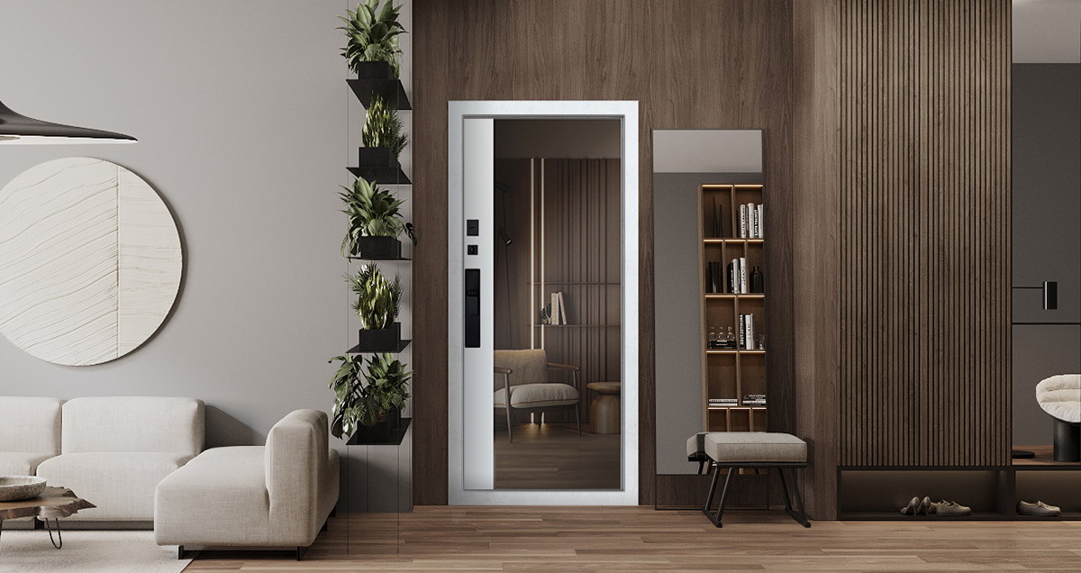 Входная дверь Стальная дверь Сапсан с зеркалом (биометрический замок Smart lock К06)