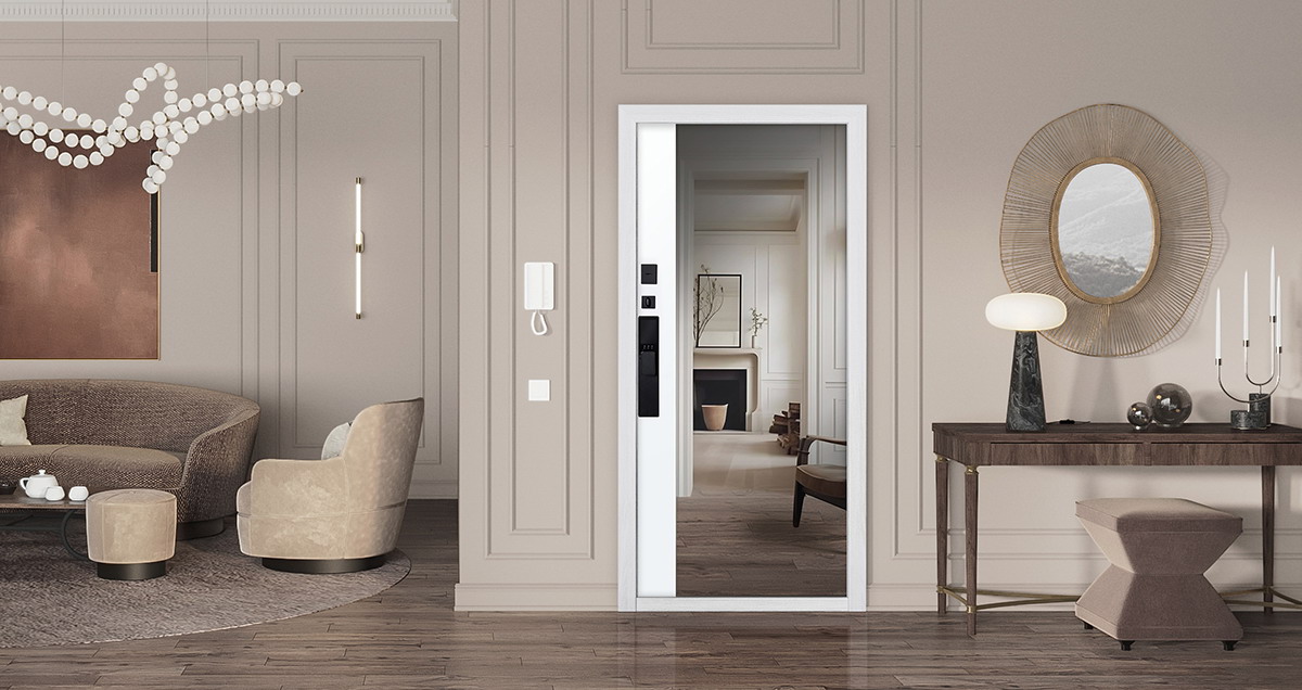Входная дверь Стальная дверь Plata с зеркалом (биометрический замок Smart lock Y23)