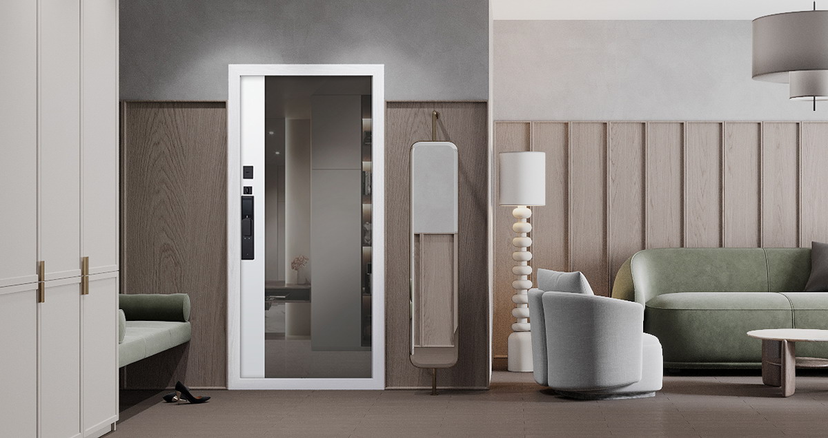 Входная дверь Стальная дверь Plata с зеркалом (биометрический замок Smart lock DZ 888)