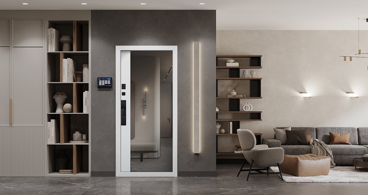 Входная дверь Стальная дверь Сапсан с зеркалом (биометрический замок Smart lock DZ 888)